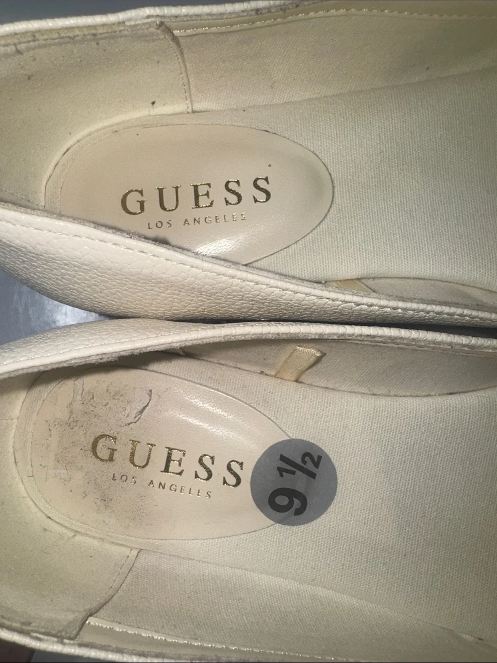 Guess Cream Leather Espadrille Loafers with Gold Guess Charm - Women’s Size 9.5M